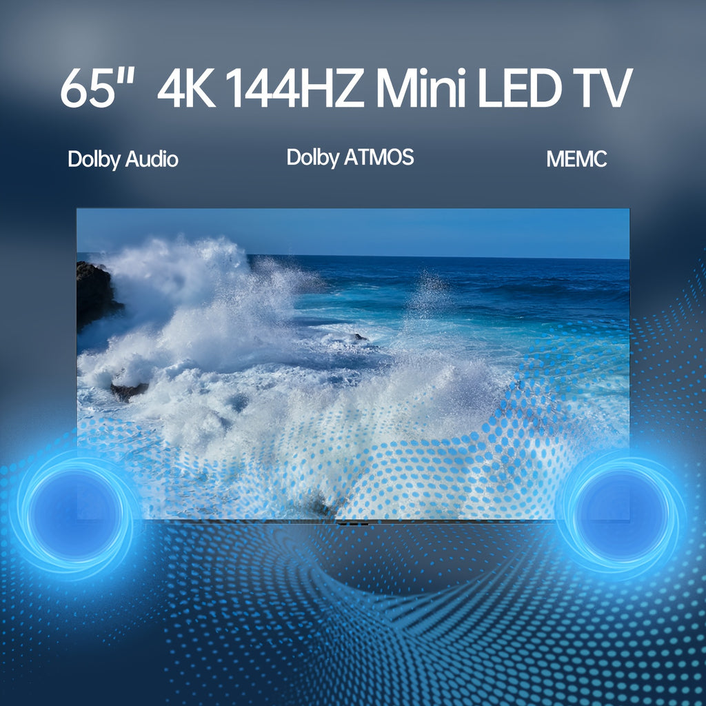 ROWA 65R85 65-Inch 4K Smart TV with Google TV, Mini LED Backlight, Quantum HDR 10+, 144Hz Gaming Monitor, MEMC/Slow Motion, Atmos Sound, Wide Color Gamut, HDTV//, 2025 Model (Wall-Mountable) for Home Theater &