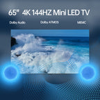 ROWA 65R85 65-Inch 4K Smart TV with Google TV, Mini LED Backlight, Quantum HDR 10+, 144Hz Gaming Monitor, MEMC/Slow Motion, Atmos Sound, Wide Color Gamut, HDTV//, 2025 Model (Wall-Mountable) for Home Theater &