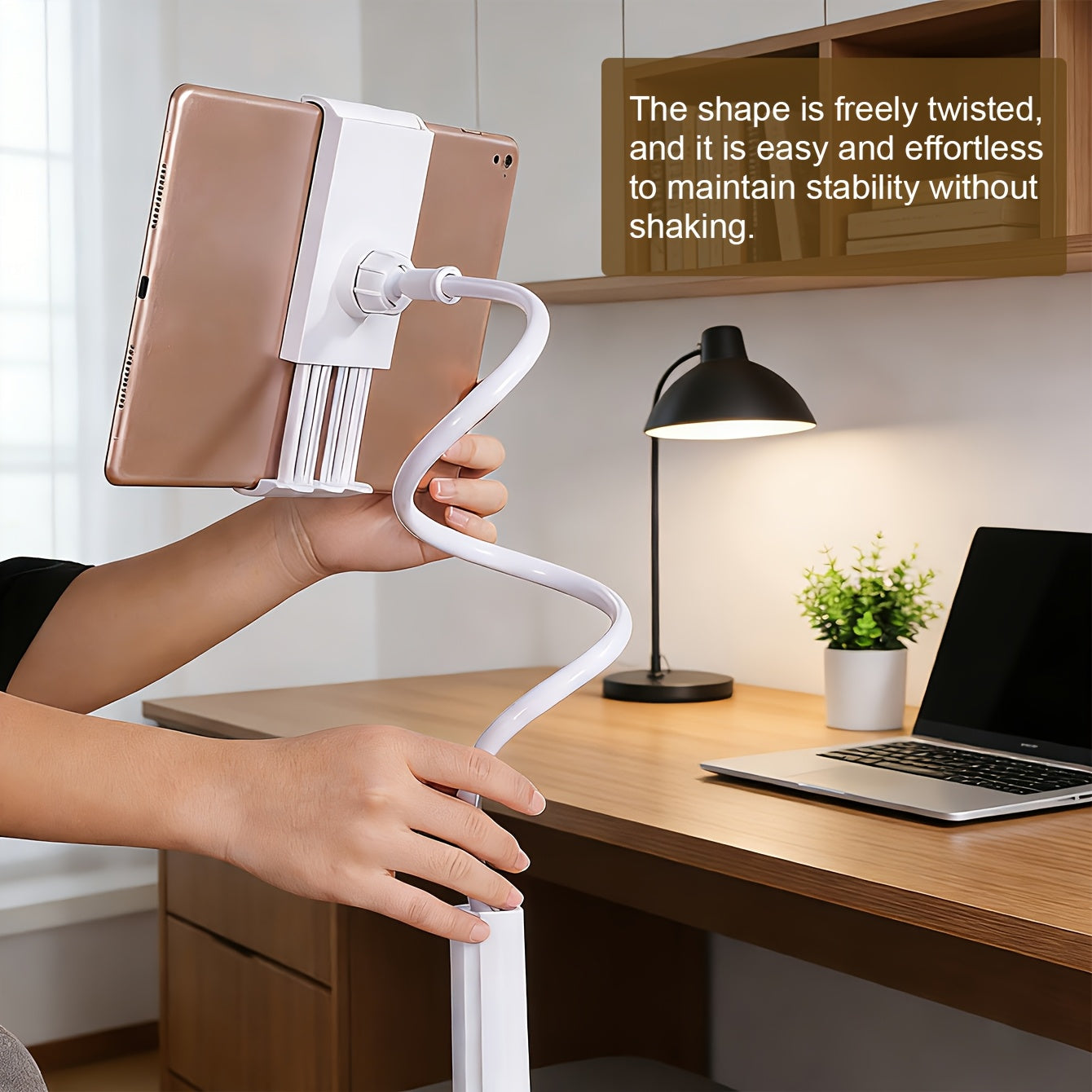 A Single Unit of a 360° Adjustable Flexible Hose Holder - Stable And Non-Wobbly + Compatible with Phones And Tablets + Freely Adjustable Angles, Minimalist And Practical Style, Clamp-Type Universal Design, Made of Flexible H