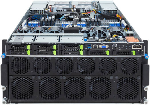 HPC AI GPU Server, Workstation NVIDIA HGX H200 8-GPU Server, AMD 2x EPYC 9754, 2.304TB (24x 96GB) RAM, 2x 1.92TB SSD + 3x 7.68TB SSD Storage, 8x ConnectX-7 VPI 400GbE & 2x VPI 200Gbe | G593-ZD1- AAX3