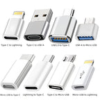 8pcs USB Type-C Adapter Set | USB-C to Lightning, Micro USB to USB-C, USB OTG, USB-C Male to USB 3.0 Female Adapters for Quick Charging and Data Transfer on Laptops and Phones