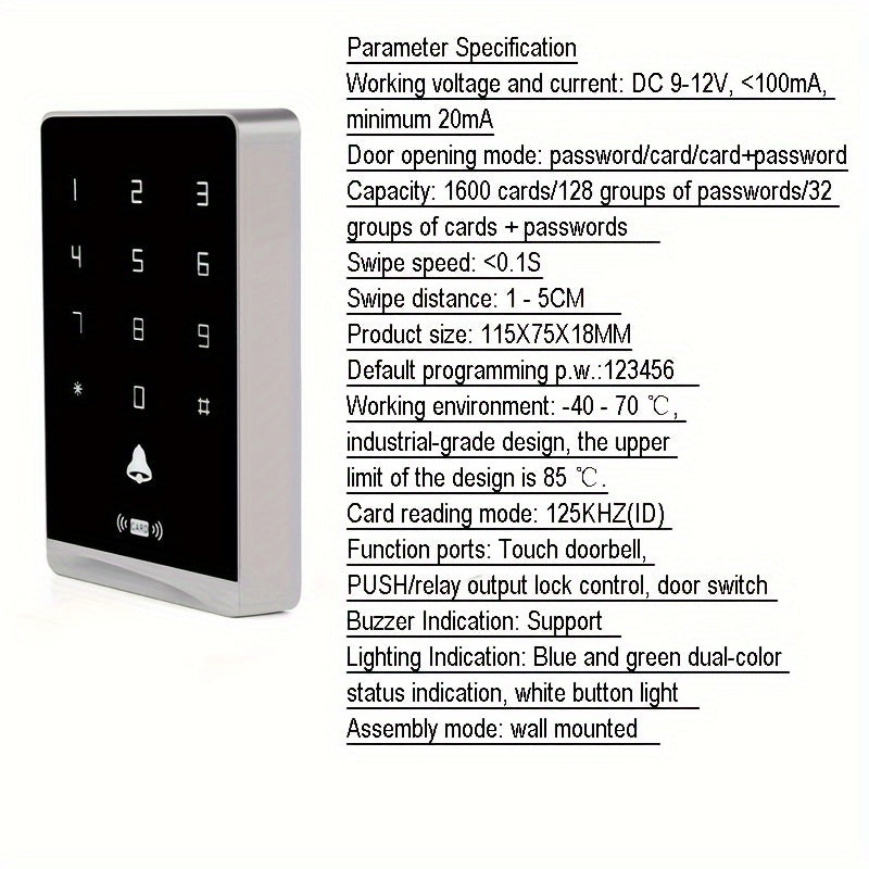 KaisoTech Commercial Door Access Control: 1600 User Swipe/Password Door Lock with ID Card Reader and Doorbell