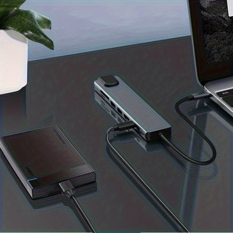 8-in-1 USB-C Hub, 4K HDTV, 100Mbps Ethernet Multi-Port Hub, 5Gbps USB-C and 2 USB-A Data Ports, PD 100W Charging, SD/TF Card Reader, LED Indicator, Compatible with MacBook, Dell, HP, Surface