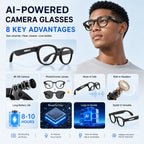 Sightflow Smart AI Camera Glasses, 8MP Photochromic Uv-Protection Lenses, 160+ Languages Real-Time Translation, Bluetooth Audio, Hands-Free Photo & Video Capture, Button Touch Control, for Travel Outdoor Daily Use, Compatible with Ios & Android