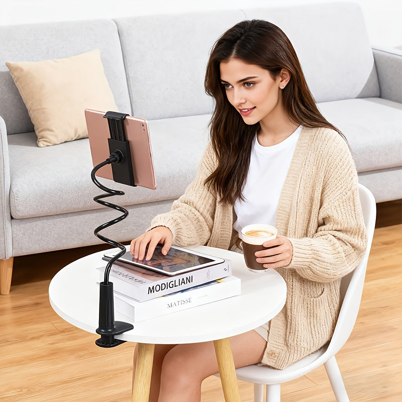 A Single Unit of a 360° Adjustable Flexible Hose Holder - Stable And Non-Wobbly + Compatible with Phones And Tablets + Freely Adjustable Angles, Minimalist And Practical Style, Clamp-Type Universal Design, Made of Flexible H