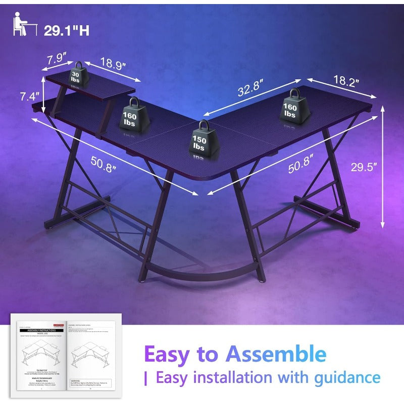 Large L-Shaped Desk Suitable for Home Office & Gaming Desk, Heavy-Duty Computer Desk with Corner Workstation, Modern Writing Table for Gaming Setup, Spacious Writing Workstation (Assembly Required) - -Standing