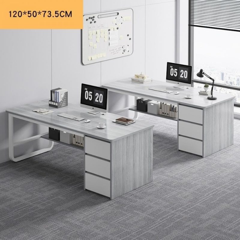 Home Office Desk with 3 Drawers And Bottom Open Shelf Wooden Computer Table with Storage Space Heavy Duty Office Table (Khaki - 140 50cm)