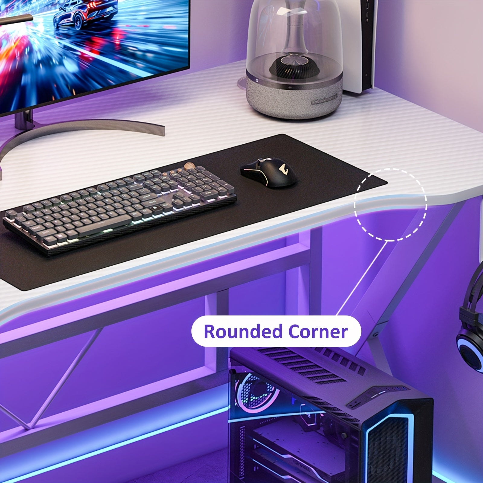 LAFULAIFU Computer Table - 110Cm/140Cm Desk Designed for Computers, Featuring a Headphone Hook And Cup Holder. It Boasts a Robust Metal And Wood Build, with a Modern Gaming Style Available in White Or Black