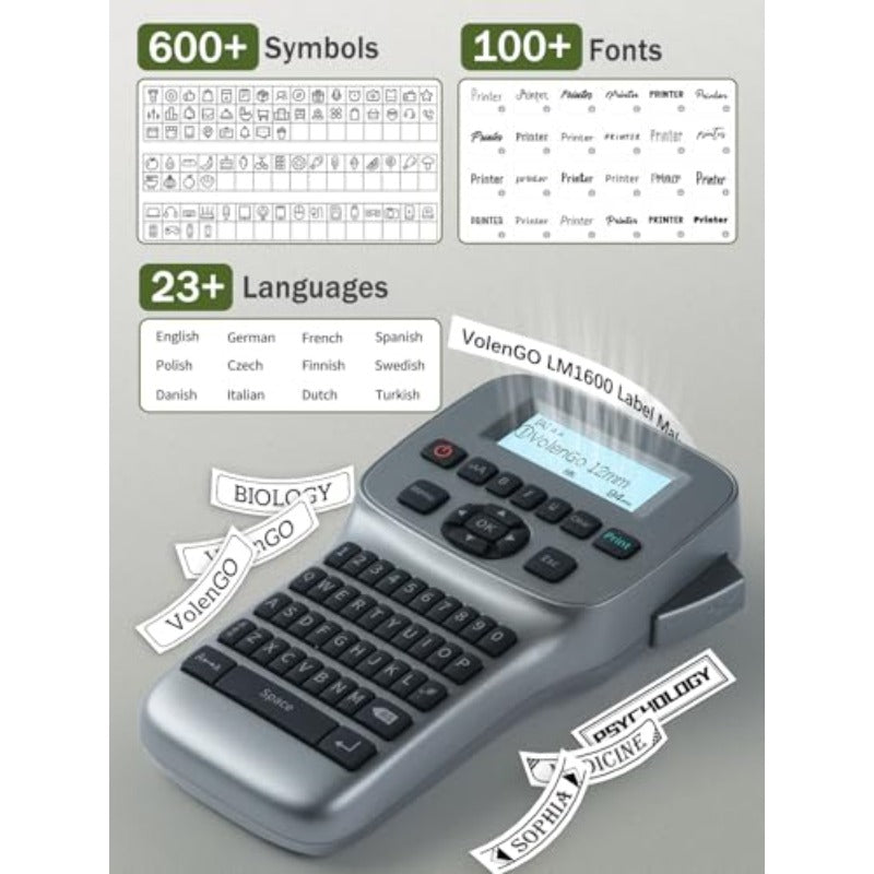 Rechargeable Label Maker Machine | Portable With Large Backlit Lcd, Qwerty Keyboard, Wireless, Easy-To-Use For Home/School/Office, Grey
