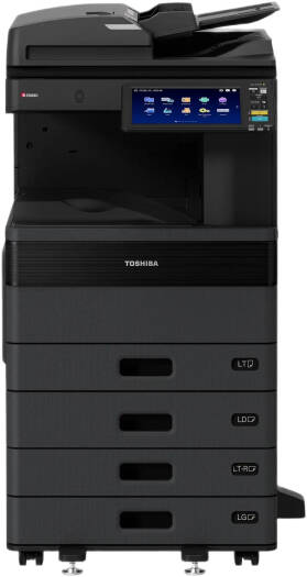 Toshiba E-STUDIO2528A Multifunction Printer, 25 PPM Print Speed, 10.1" Color WSVGA Touch Screen Tilting Display, Dual Scan Document Feeder, 1200-5200 Paper Capacity, Black | E-STUDIO2528A