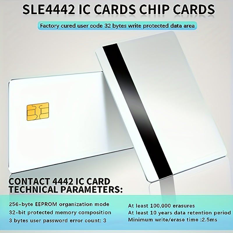 [10pcs SLE4442 Smart Card] 10pcs SLE4442 Chip Cards | Blank Smart Card, PVC Blank Card Contact IC Card With 5/16inch 2 Tracks Hico Magnetic Stripe 2 In 1 Blank PVC IC Smart Card