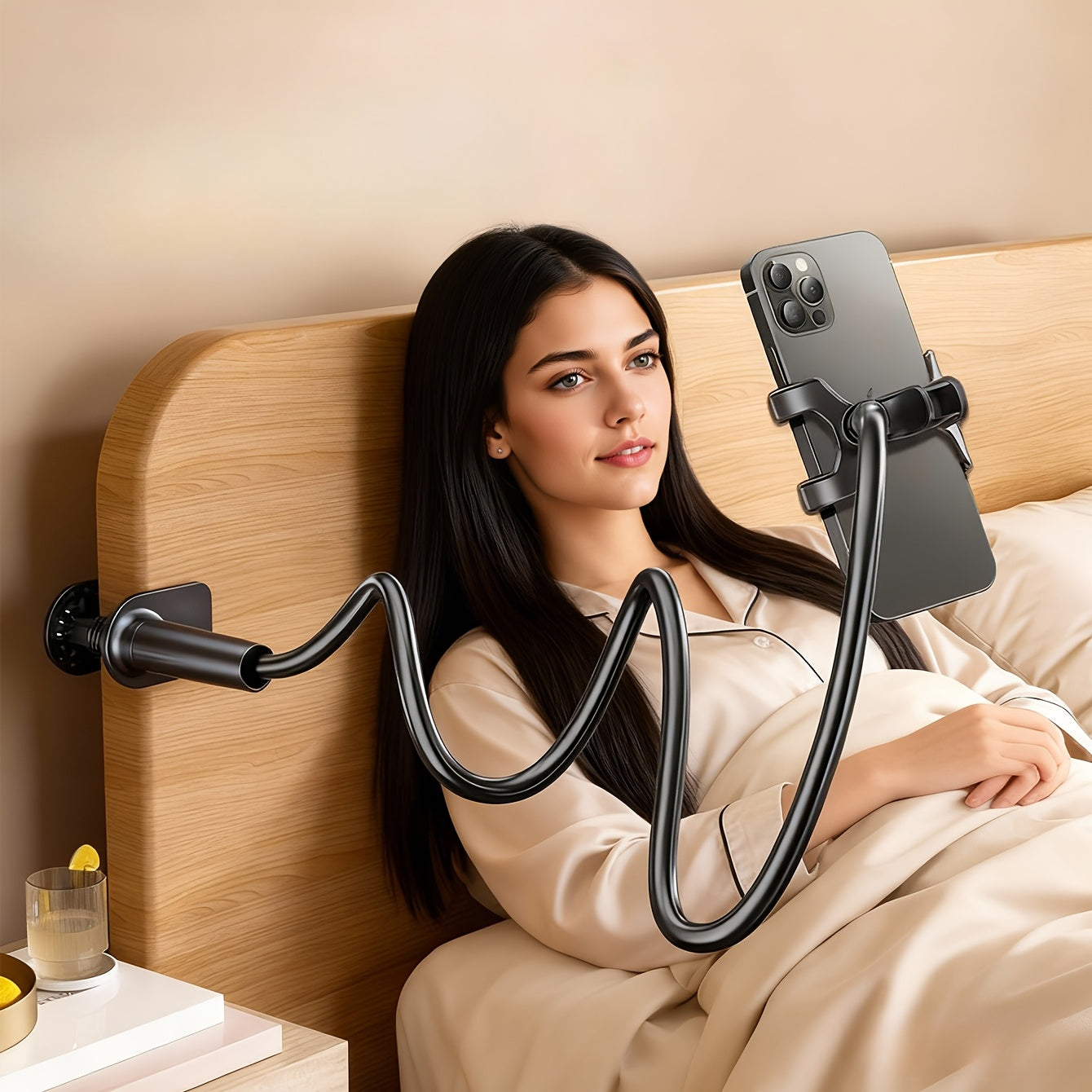 A Single Unit of a 360° Adjustable Flexible Hose Holder - Stable And Non-Wobbly + Compatible with Phones And Tablets + Freely Adjustable Angles, Minimalist And Practical Style, Clamp-Type Universal Design, Made of Flexible H