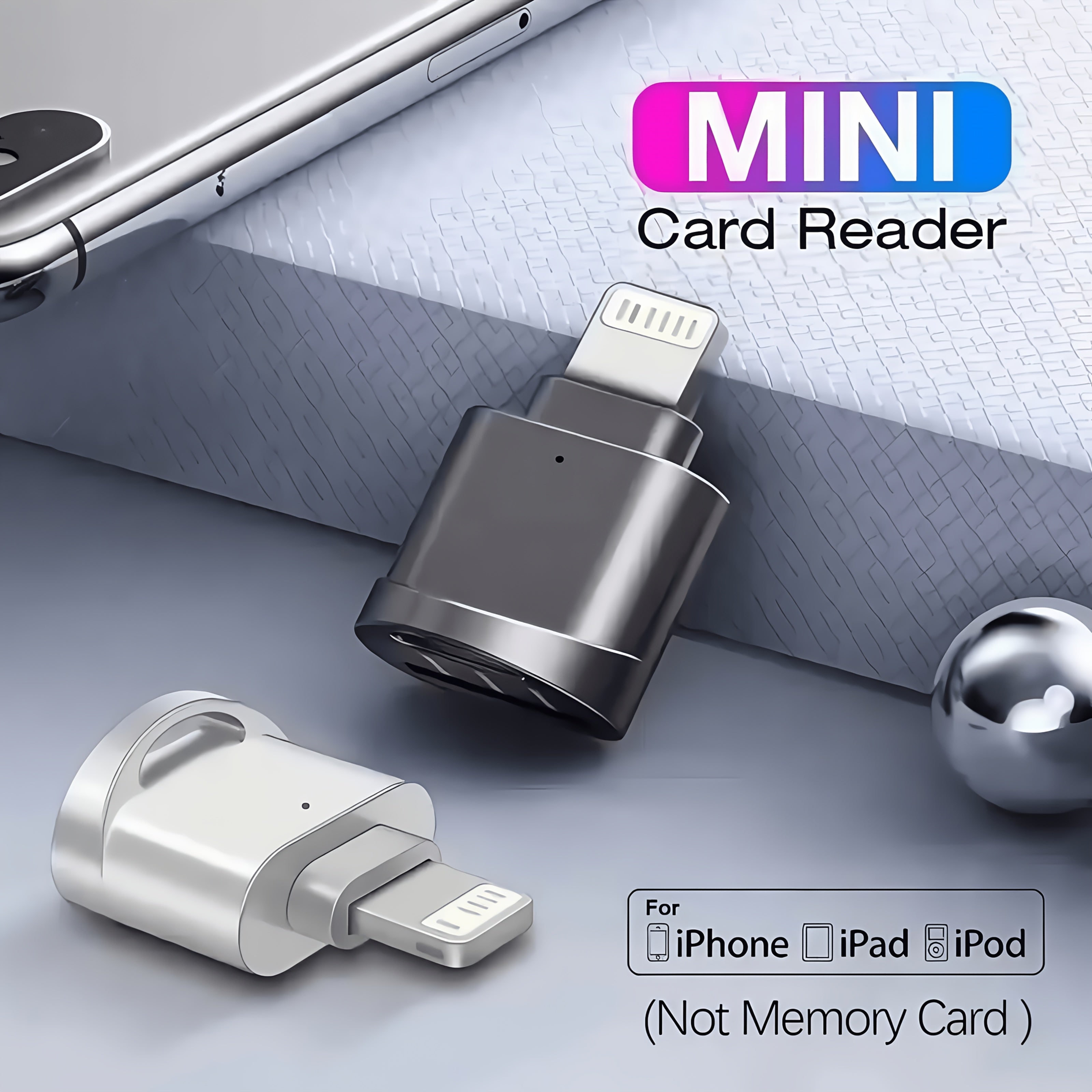 Lightning Card Reader, Compatible with iPhone 14/13/12 and iPad, 8-Pin Lightning OTG Port, Supports SD/TF Card Storage Expansion