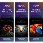 ROWA 65R85 65-Inch 4K Smart TV with Google TV, Mini LED Backlight, Quantum HDR 10+, 144Hz Gaming Monitor, MEMC/Slow Motion, Atmos Sound, Wide Color Gamut, HDTV//, 2025 Model (Wall-Mountable) for Home Theater &