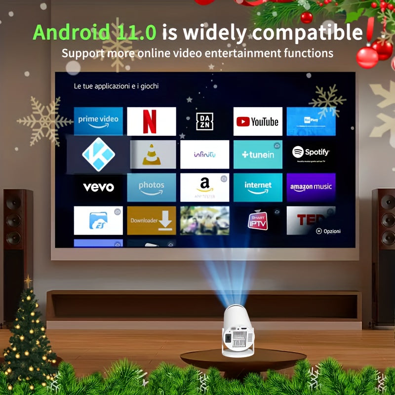 Portable Projector HY600 with Android 11 | 4K/1080P Full HD, Automatic Keystone Correction, 290 Lumens Brightness, Compatible with Laptops/PCs/Smartphones/USB, EU Plug