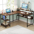 Y150CM Reversible L Shaped Desk, a Computer Table Featuring a Bookshelf And Monitor Shelf, Designed As an Industrial Desk in The Corner with Space for a Printer, Perfect for Home Office Use And Easy to Put Together