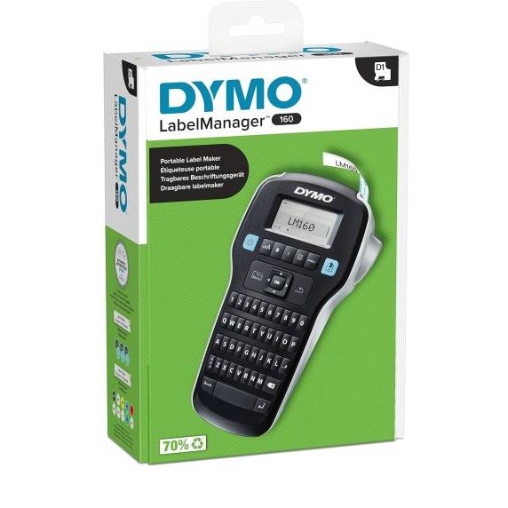 Dymo LabelManager 160 Label Maker | Handheld Label Printer with QWERTY Keyboard | Includes Black & White D1 Label Tape (12mm) | for Home & Office