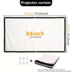 84-Inch 4K Portable Projection Screen - Manual Foldable Portable Movie Screen Suitable for Home Theater, Portable Projector Screen for Parties, Classrooms, Offices - Wrinkle-Resistant Indoor/Outdoor Projection Display ()