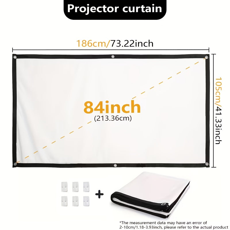 84-Inch 4K Portable Projection Screen - Manual Foldable Portable Movie Screen Suitable for Home Theater, Portable Projector Screen for Parties, Classrooms, Offices - Wrinkle-Resistant Indoor/Outdoor Projection Display ()