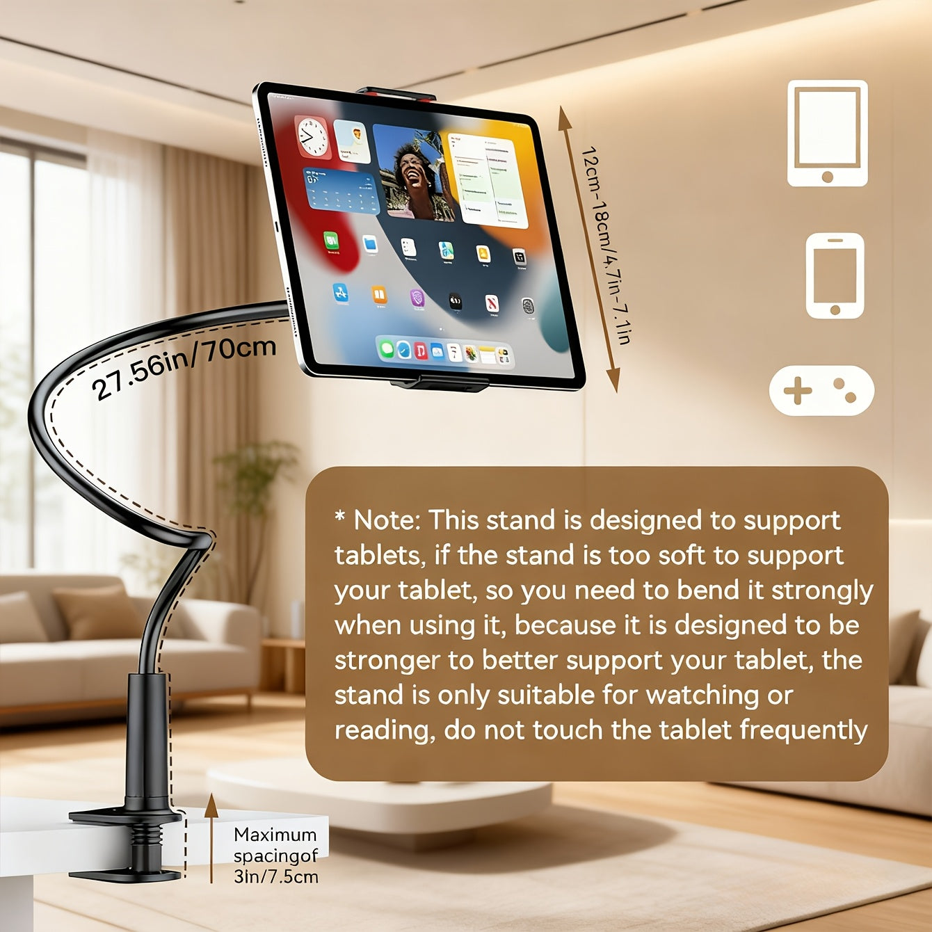 A Single Unit of a 360° Adjustable Flexible Hose Holder - Stable And Non-Wobbly + Compatible with Phones And Tablets + Freely Adjustable Angles, Minimalist And Practical Style, Clamp-Type Universal Design, Made of Flexible H