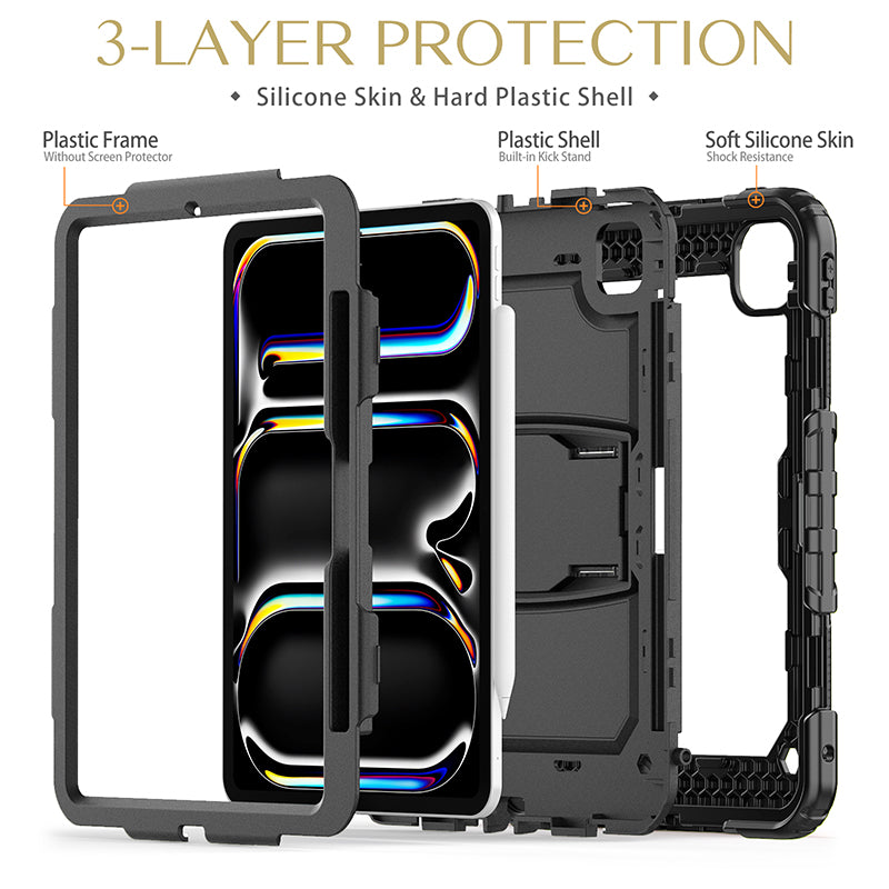 New Design 360 Rotate Stand Cover case for iPad Pro 11 Inch 2024 with Shoulder Strap
