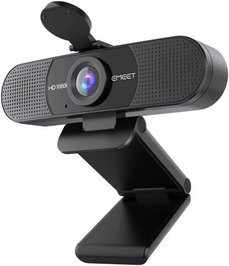 EMEET SmartCam C960 Webcam, 1080P at 30FPS Maximum Resolution, 90° Field Of View, Auto Light Correction, 2 Omni-Directional Mic, Flippable Privacy Cover, Plug and Play, Black | C960