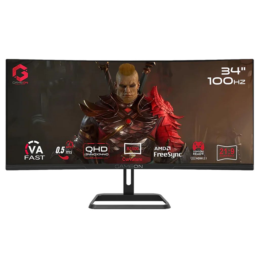 GAMEON GOC34WQHD100VA Curved Gaming Monitor, 34" VA Display, WQHD Resolution
