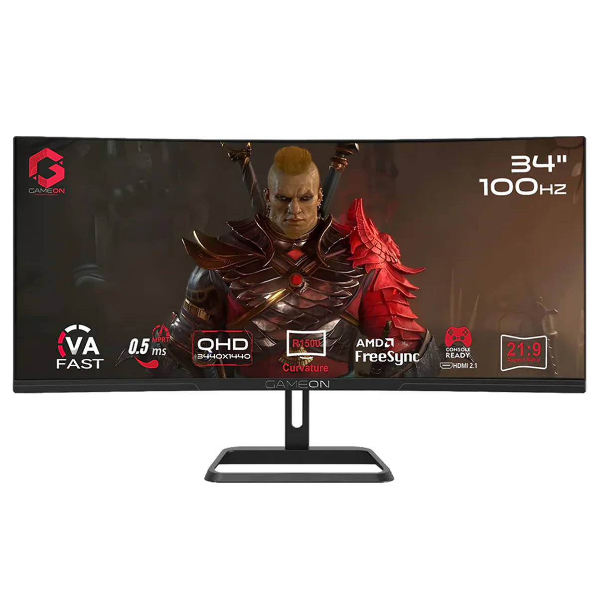 GAMEON GOC34WQHD100VA Curved Gaming Monitor, 34" VA Display, WQHD Resolution