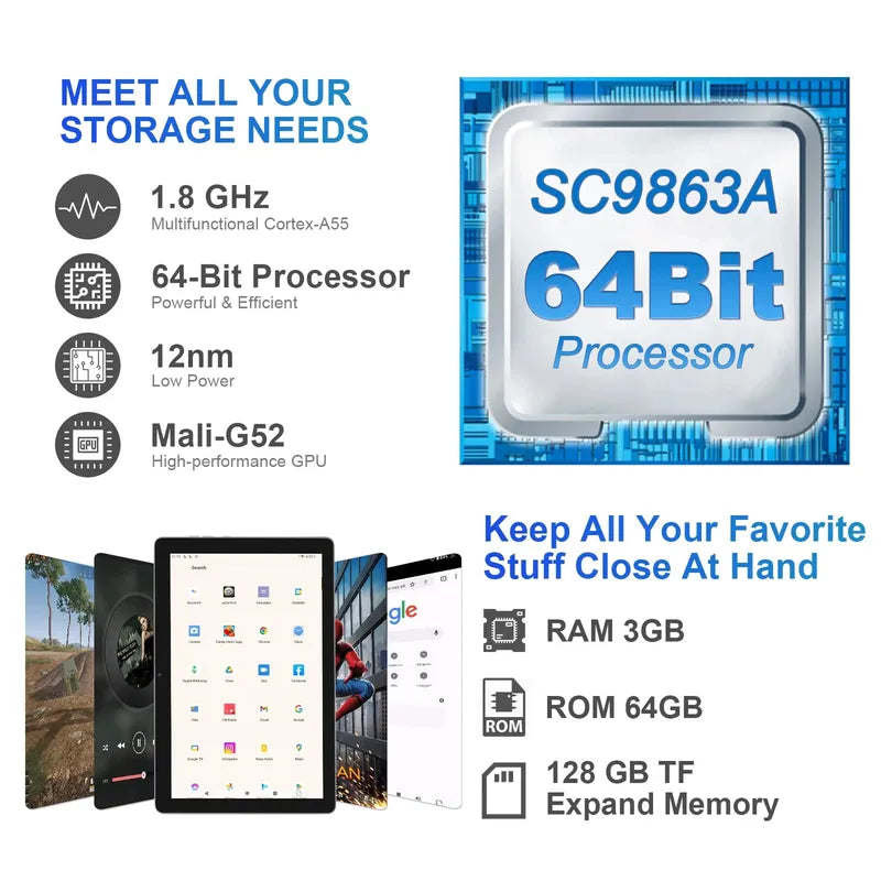 C idea OEM 10-Inch Android 12 Tablet PC High Performance Entertainment for Men 3+64GB Storage 5G WiFi Octa Core Processor 1-Year