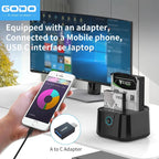 GODO Dual Bay USB 3.0 Hard Drive Docking Station for SATA 2.5 / 3.5 Inch HDDs/SSDs with LED Indicator - Hard Drive Dock