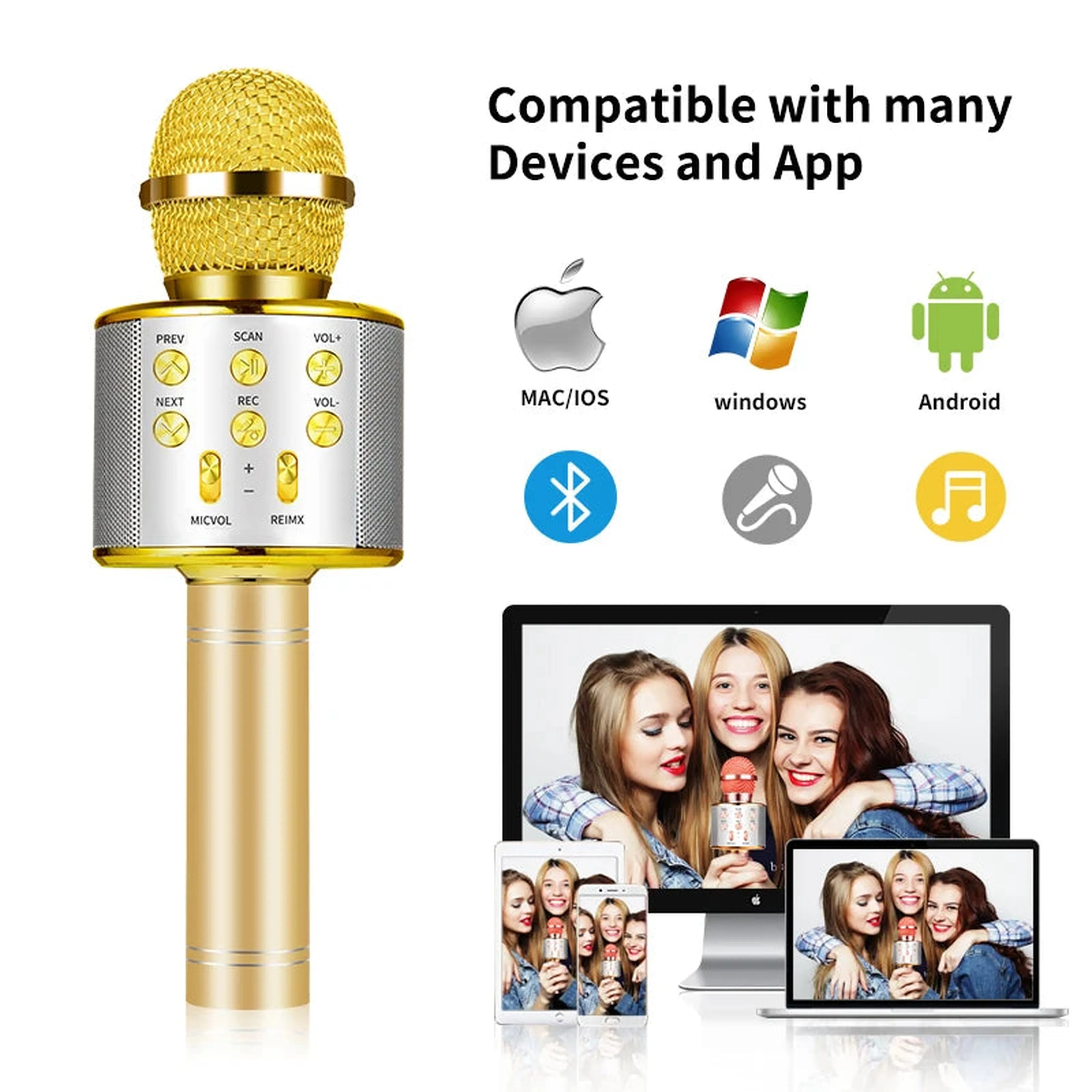 Wireless Karaoke Microphone  Bluetooth Speaker, Multi-Function Controls 5-in-1 portable Handheld Mic for singing For Party