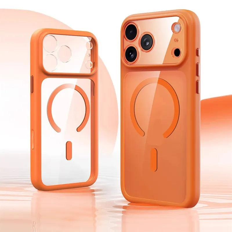 Magnetic Business Simplicity Shockproof Orange Bumper Camera Button Case For iPhone 17 Pro Max Clear Lens PC Cover For Magsafe