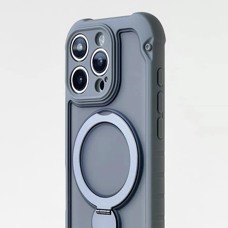 for Magsafe 360° Rotation Metal Stand Phone Case for iPhone 17 12 13 16 Pro Max 17 Pro 14 15 Plus Airbag Shockproof  Matte Cover