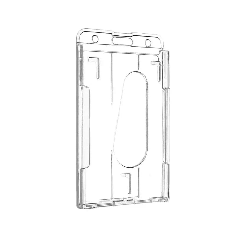 1pc Double Badge Holder Vertical 2 Card Badge Holder With Thumb Slots Hard Transparent Case Protector With Retractable Badge