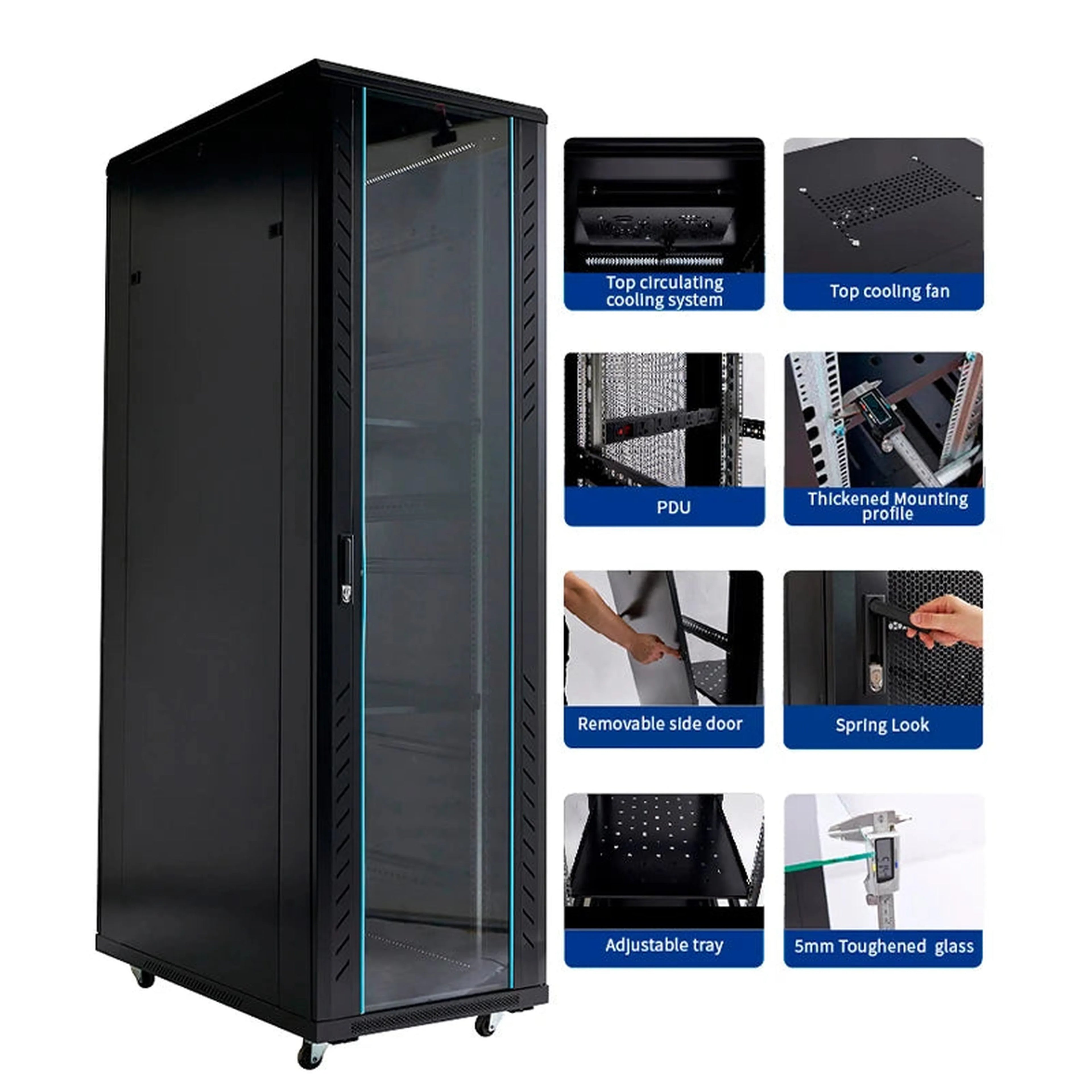 Mobile vertical floor stand 18u 22u 32u 36u network cabinet carriage 19 inch 42u server rack with cooling