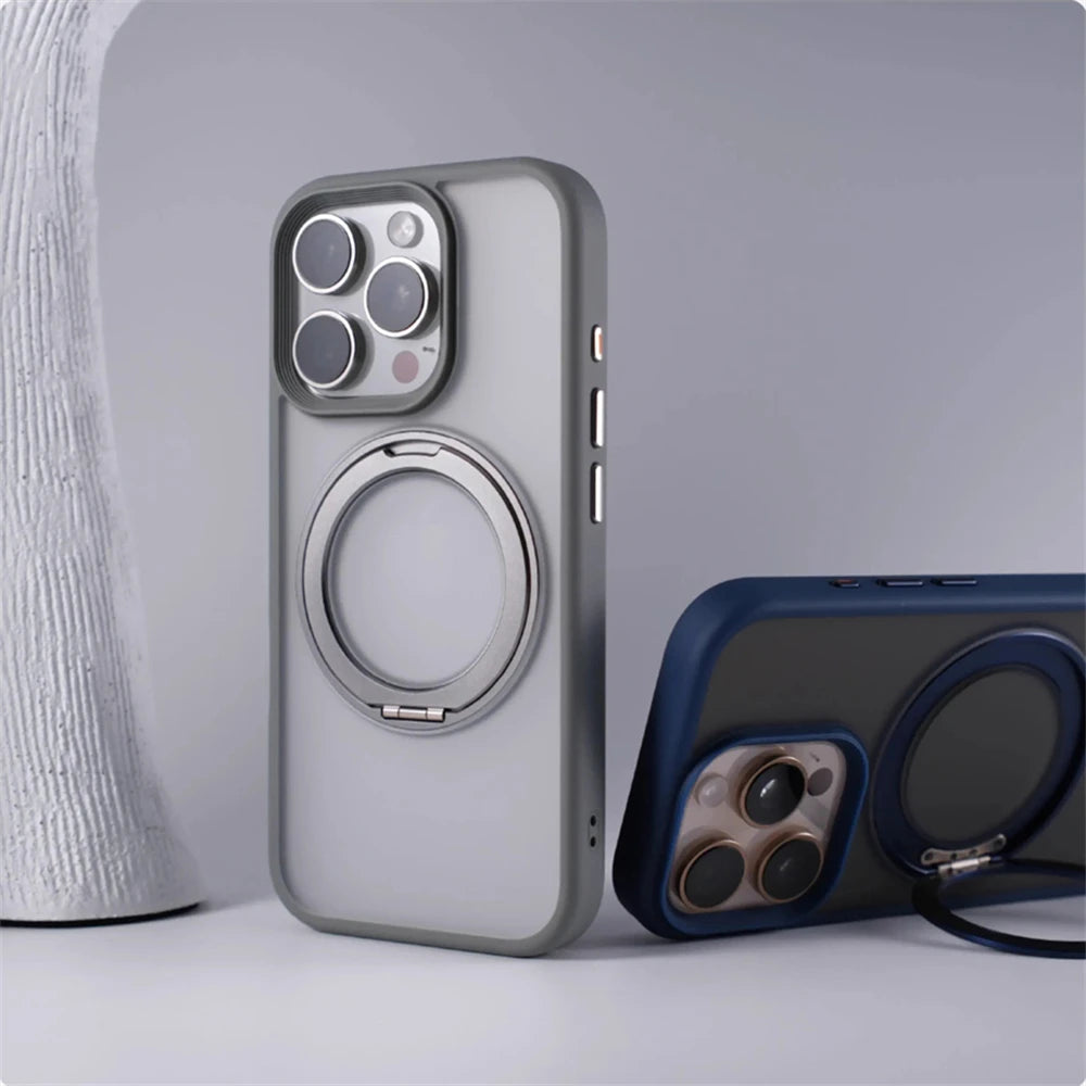 360° Rotation Metal Ring Holder Magnetic Bumper Case for iPhone 16 Pro Max 15 14 13 For Magsafe Wireless Charge Shockproof Cover
