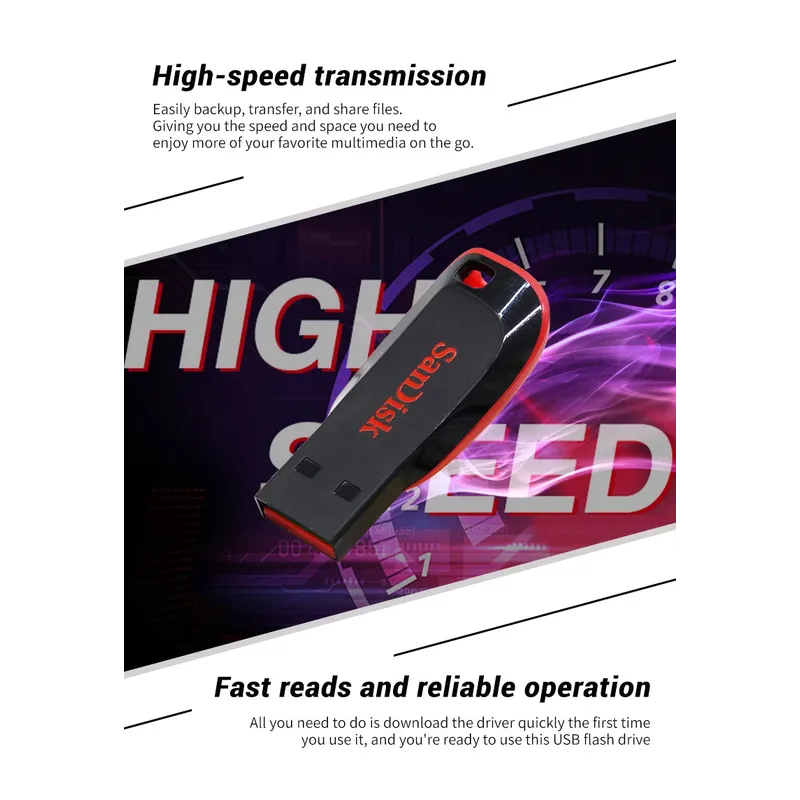 SanDisk USB2.0 FAT32 Cruzer CZ50 Flash Drive Compact Encrypted Flash Memory Stick USB2.0 PenDrive for Desktop Laptop