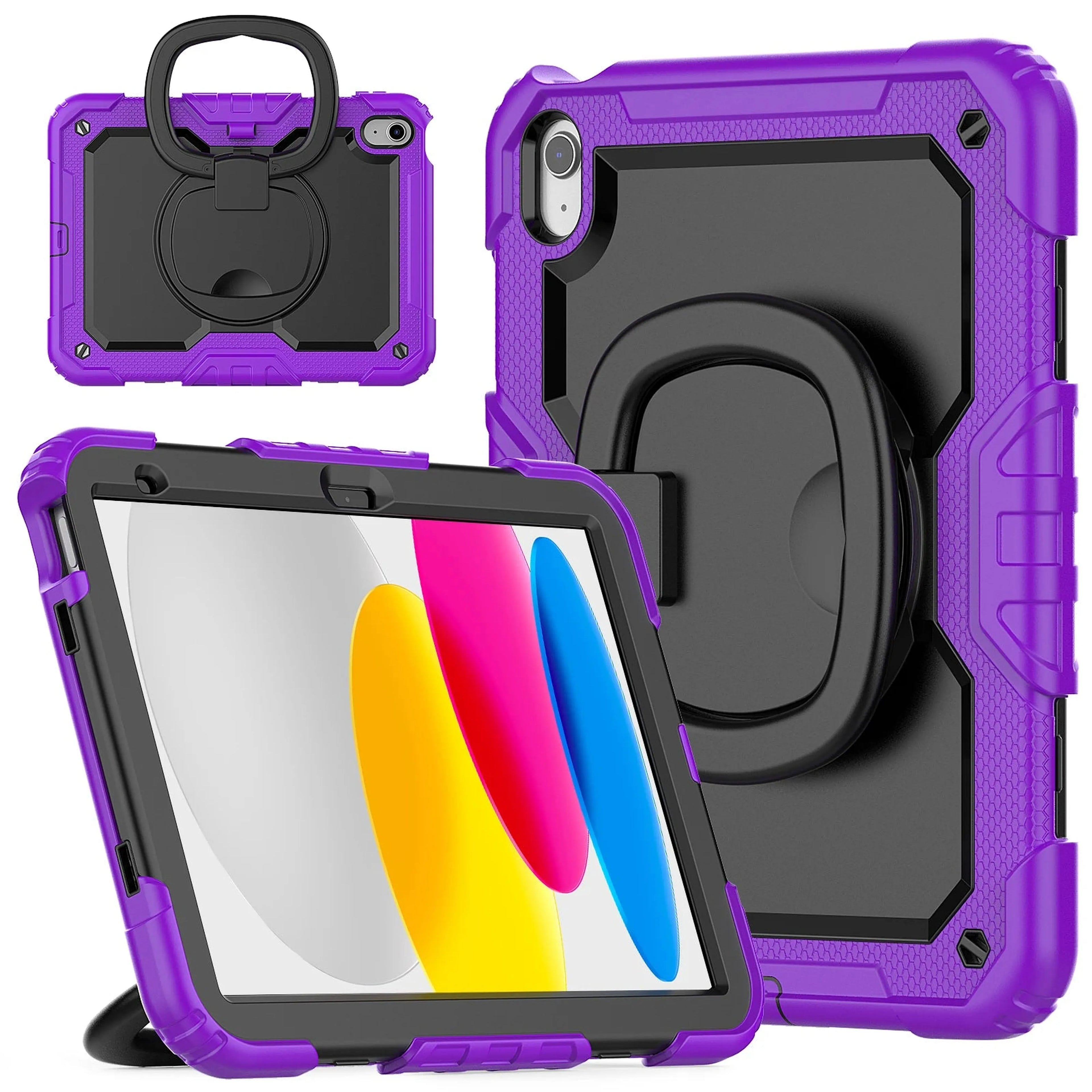Handle Grip Case Universal For iPad A16 2025 11th 10.9 2022 10th Gen. With Shoulder Strap 360 Rotating Stand Hybrid Kids Cover