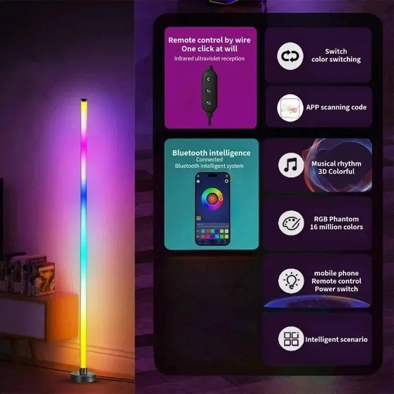 Smart LED Floor Lamp RGB Remote & APP Control Music Sync Corner Lighting Timer Modern Mood Standing Lamp for Living Room Gaming
