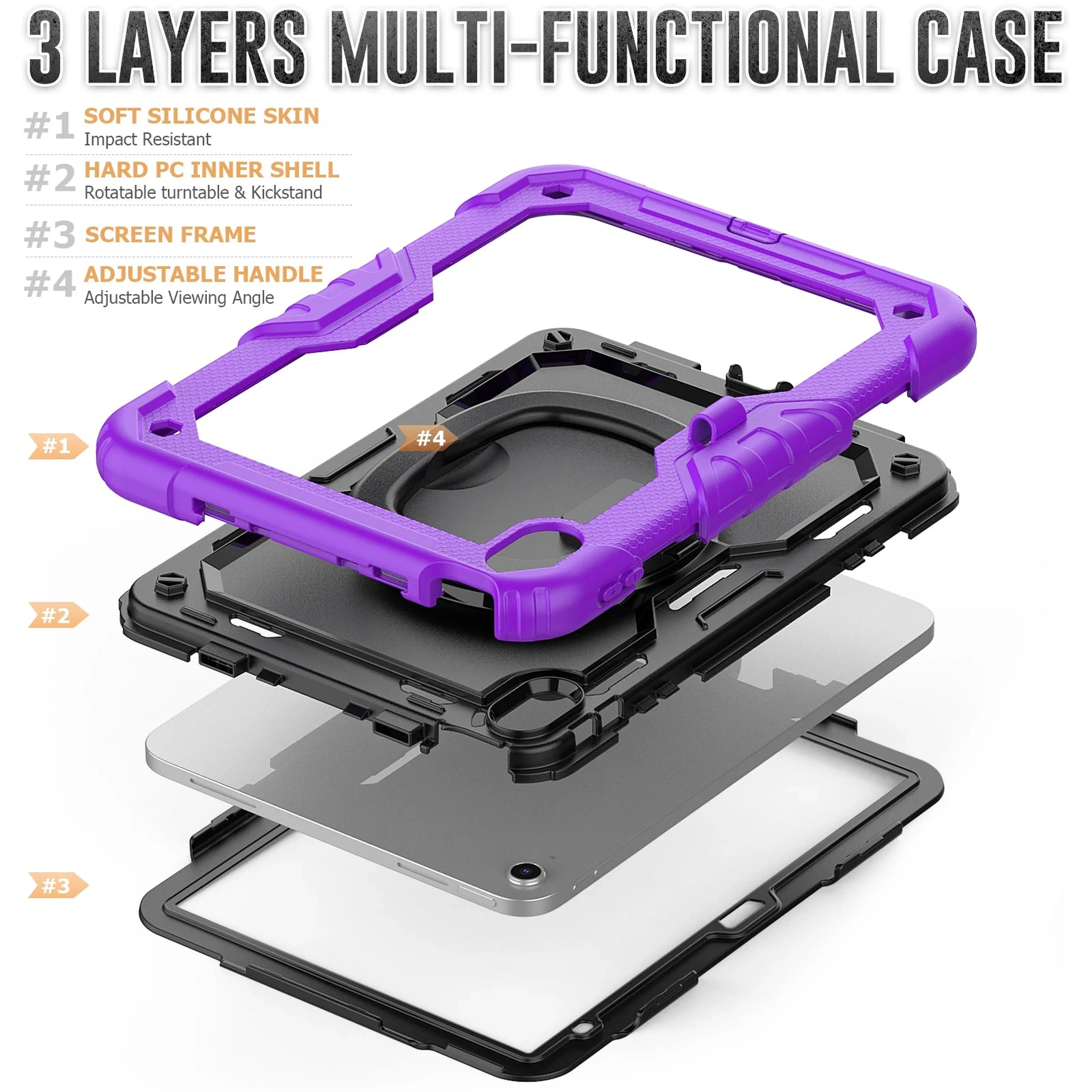 Handle Grip Case Universal For iPad A16 2025 11th 10.9 2022 10th Gen. With Shoulder Strap 360 Rotating Stand Hybrid Kids Cover