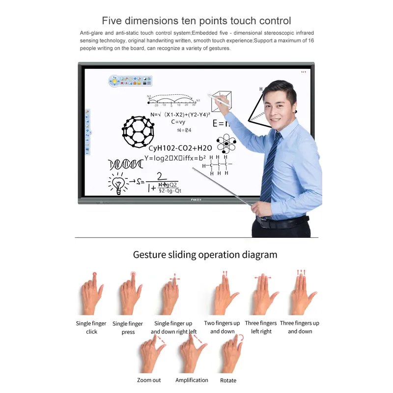55 65 75 85 86 98 110 inch panel smart board touch screen digital white 8k smart interactive board classroom teaching