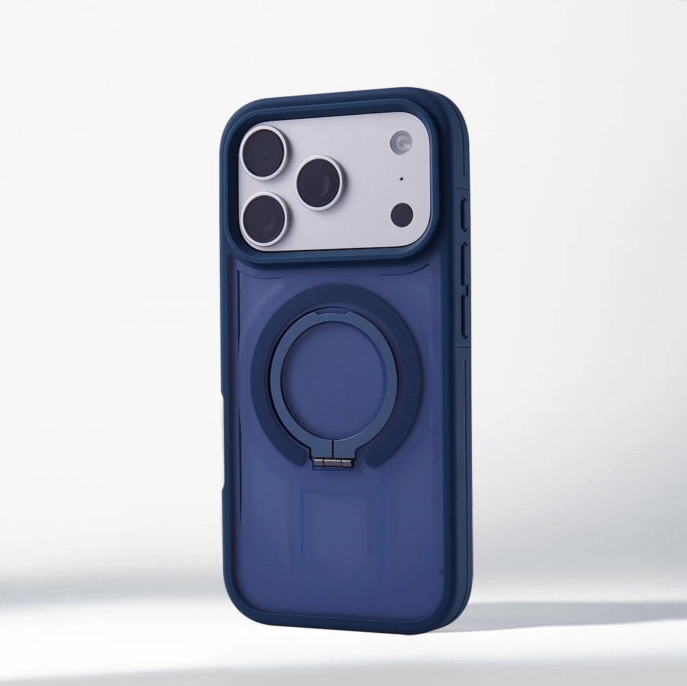 Matte Translucent Magnetic Holder Bumper Case for iPhone 17 Pro Max Air 16 15 14 Plus 13 12 For Magsafe Wireless Charge Cover