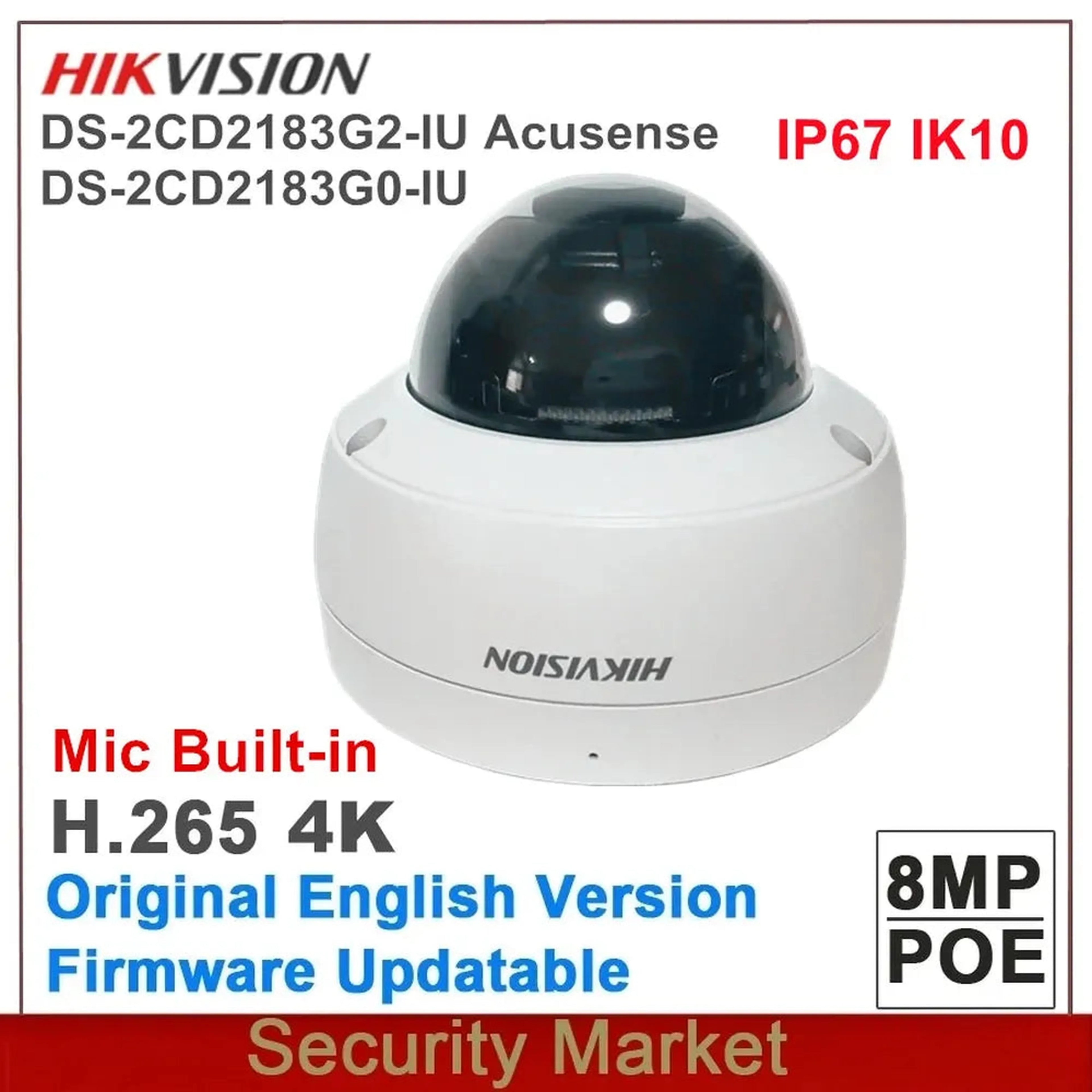 Original Hikvision 8MP DS-2CD2183G2-IU AcuSense 4K WDR IP IR POE Security Dome Network Vandal Surveillance Camera Build-in Mic