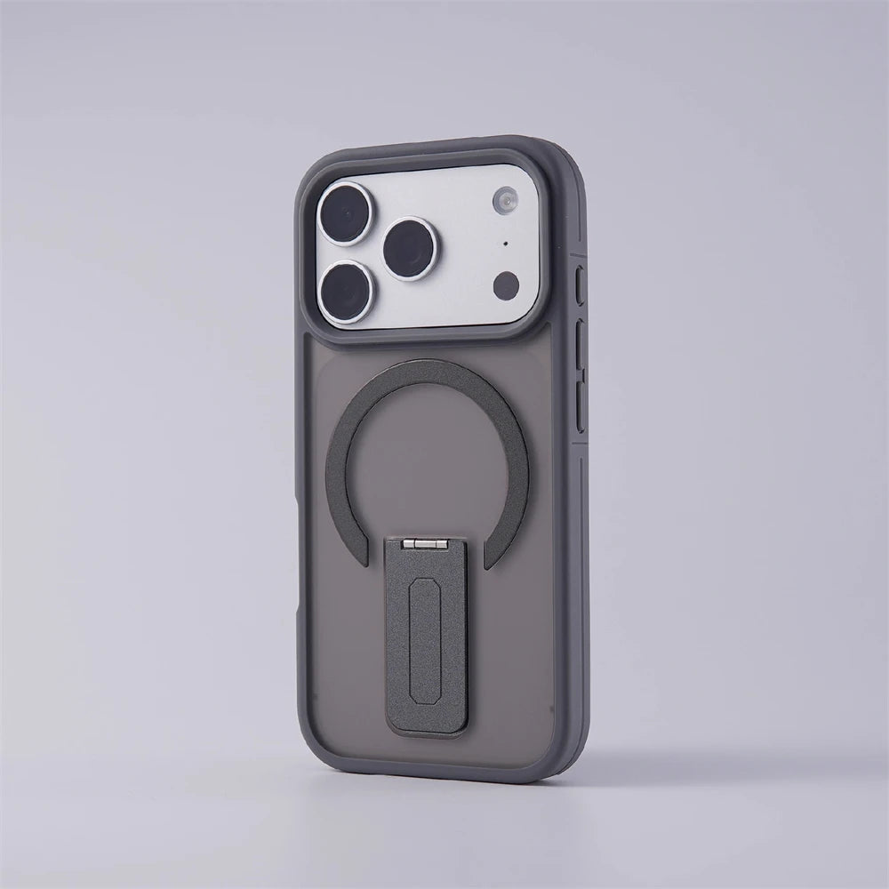 Luxury Matte Translucent Holder Magnetic Case for IPhone 17 Pro Max Air 16 15 Plus 14 13 12 For Magsafe Bumper Shockproof Cover