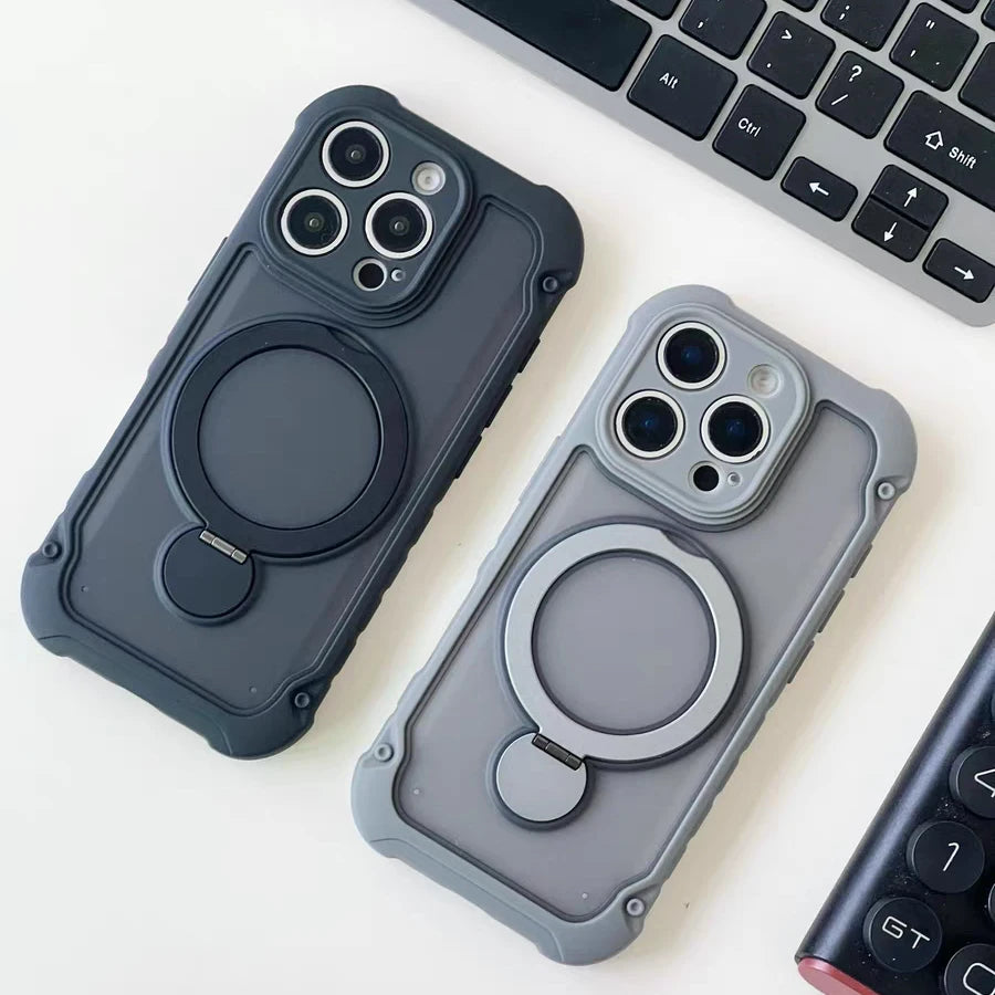 for Magsafe 360° Rotation Metal Stand Phone Case for iPhone 17 12 13 16 Pro Max 17 Pro 14 15 Plus Airbag Shockproof  Matte Cover