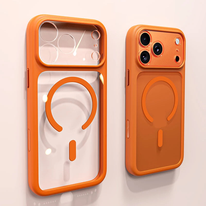 Magnetic Business Simplicity Shockproof Orange Bumper Camera Button Case For iPhone 17 Pro Max Clear Lens PC Cover For Magsafe