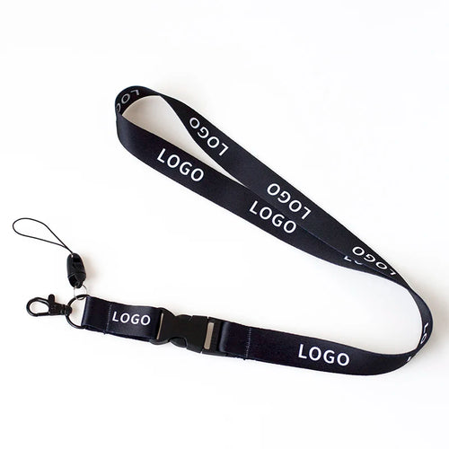 10 Pcs/lot Custom Logo Lanyard Black Metal Hook Colored Separable Smooth Material Neck Rope Keychain Personal Printing Landyard