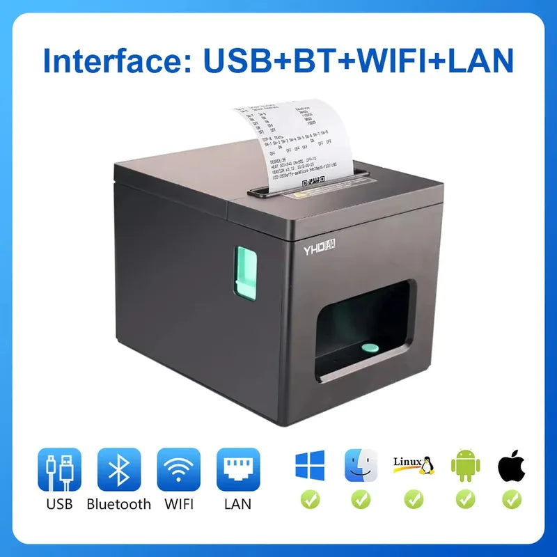 YHD-8390 Thermal Printer,80mm USB/USB+LAN/USB+BT/USB+BT+LAN+WIFI/USB+WIFI ESC/POS Printer, Compatible with Windows/Linux/MAC OS