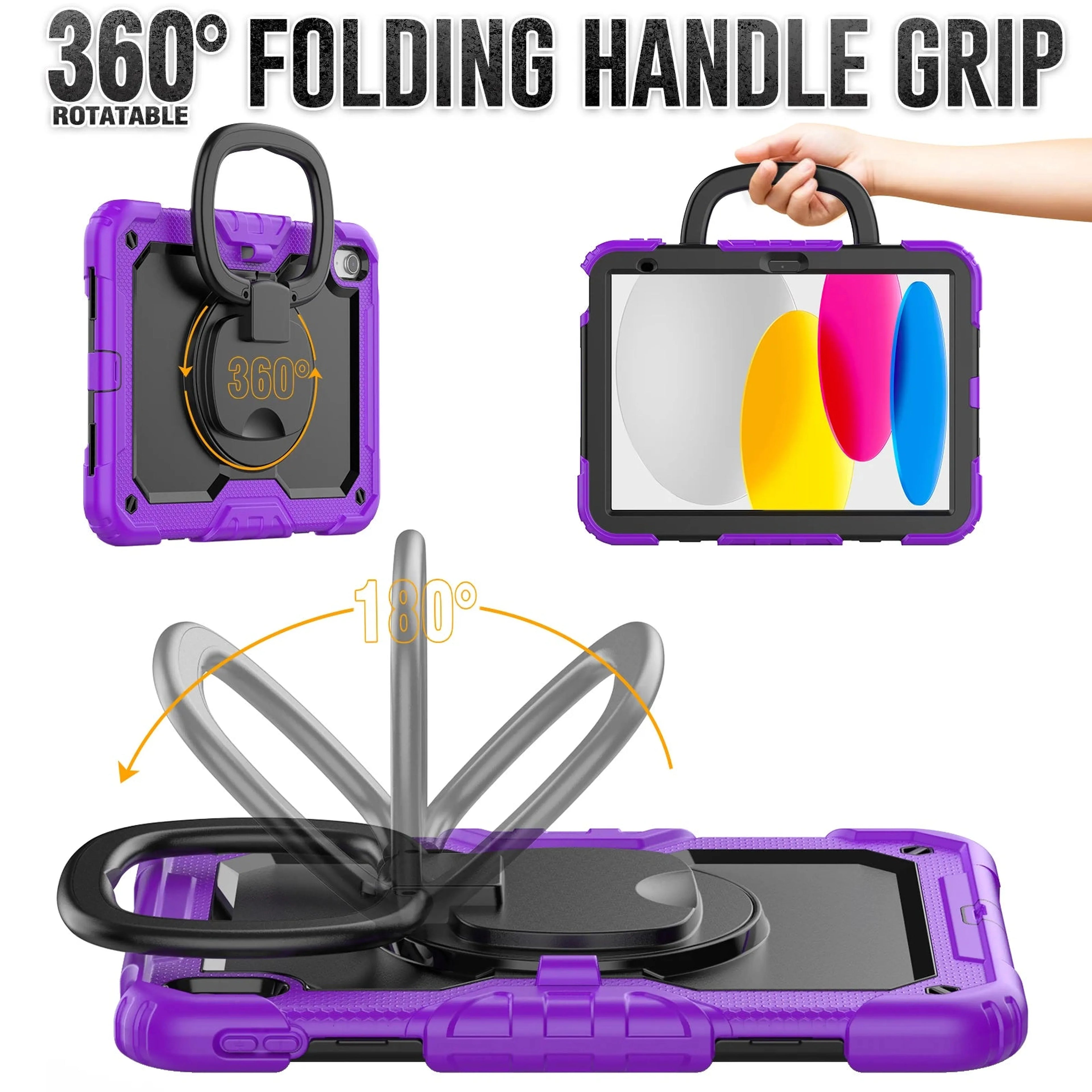 Handle Grip Case Universal For iPad A16 2025 11th 10.9 2022 10th Gen. With Shoulder Strap 360 Rotating Stand Hybrid Kids Cover