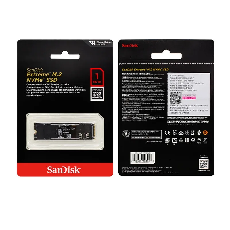 SanDisk Extreme SSD M.2 NVME PCle Gen4.0 500GB1TB2TB Sequential Read speed up to5150MB/s M.2 2280 PCIe Gen3x4Solid State Drive